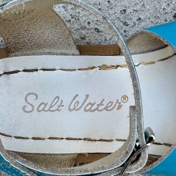 SALTWATER Sandals Original Girls 9 Aqua Blue Patent Leather Salt Water Sandal - Picture 7 of 8